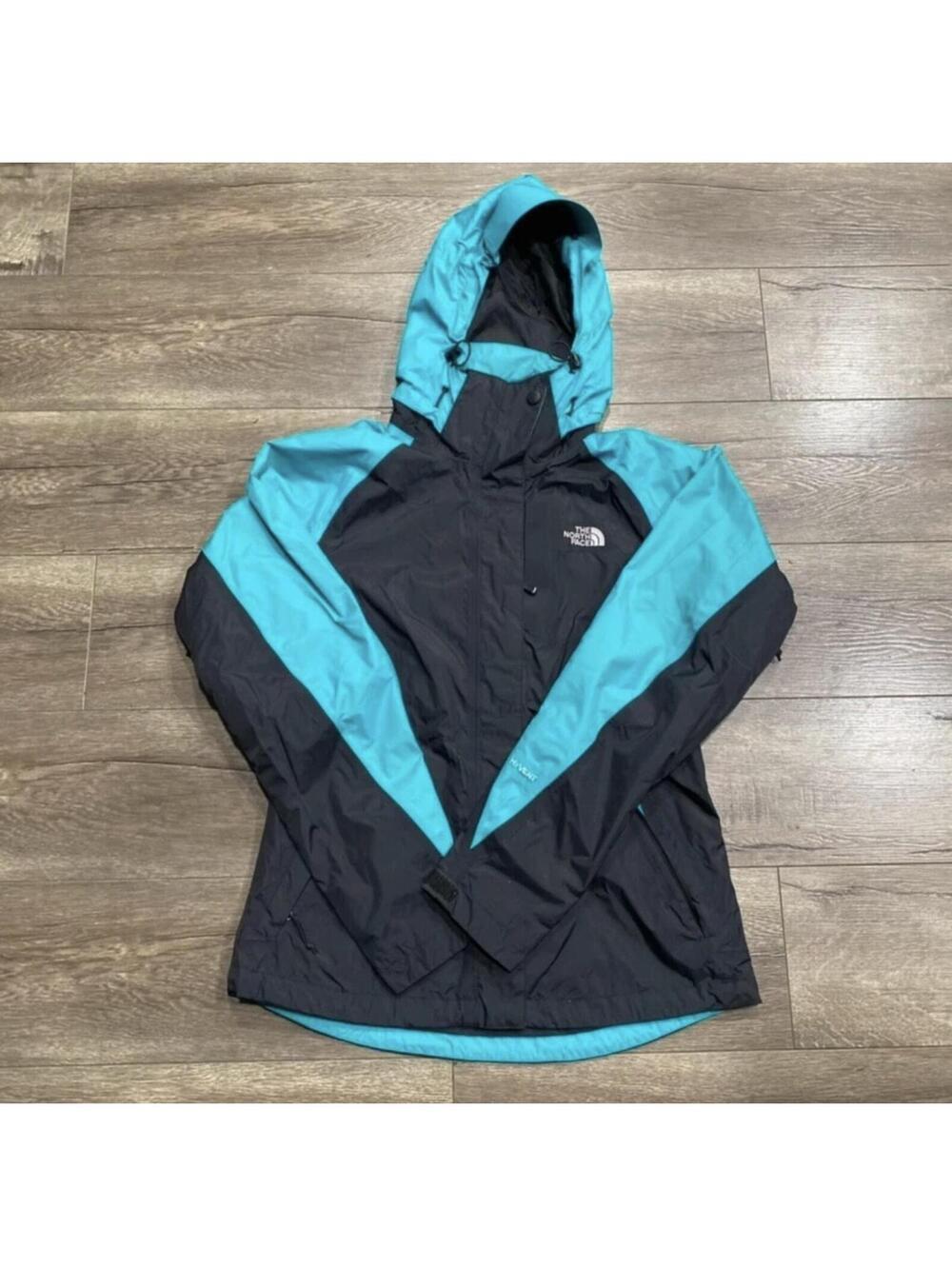 North Face Hyvent Jacket Womens Small Black Teal Pockets